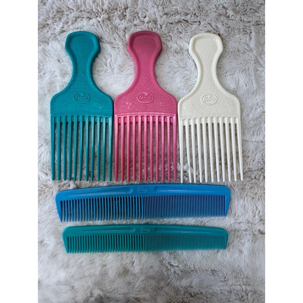 VTG Goody Hair Lift Pick Comb & Styling Combs Lot of 5 Blue, Pink, White, Teal